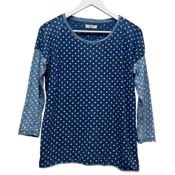 Madwell Women’s S Blue Polka Dot Long Sleeve Top shirt Tee - Picture 1 of 6